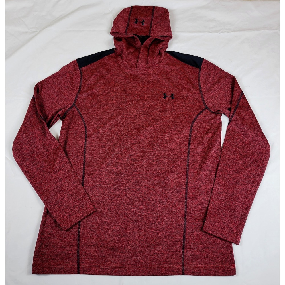 Under Armour ColdGear Fitted Hoodie Mens XL Red Black 1319962 Heathered Pullover